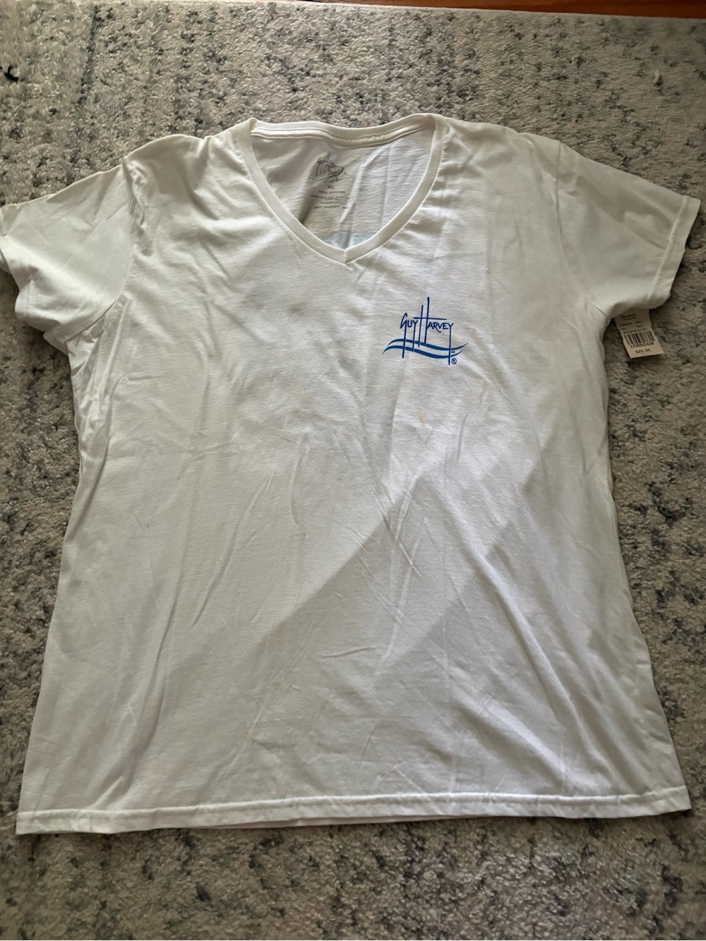 Guy Harvey Cream V-Neck Tee with Gray Logo Print